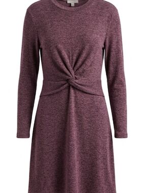 Serra Plum Knot-Front Long Sleeve Midi Dress Size M